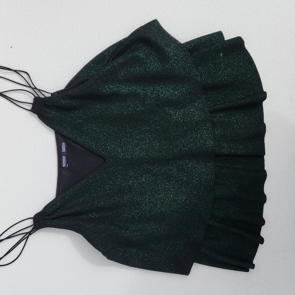 XS Vintage Zara statement Top metallic green